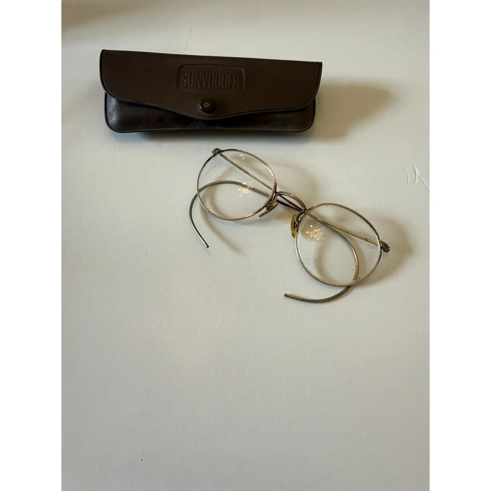 VTG American Optical Ful-Vue 12K GF Wire Rim Eyeglass Frames Cable Temples &Case